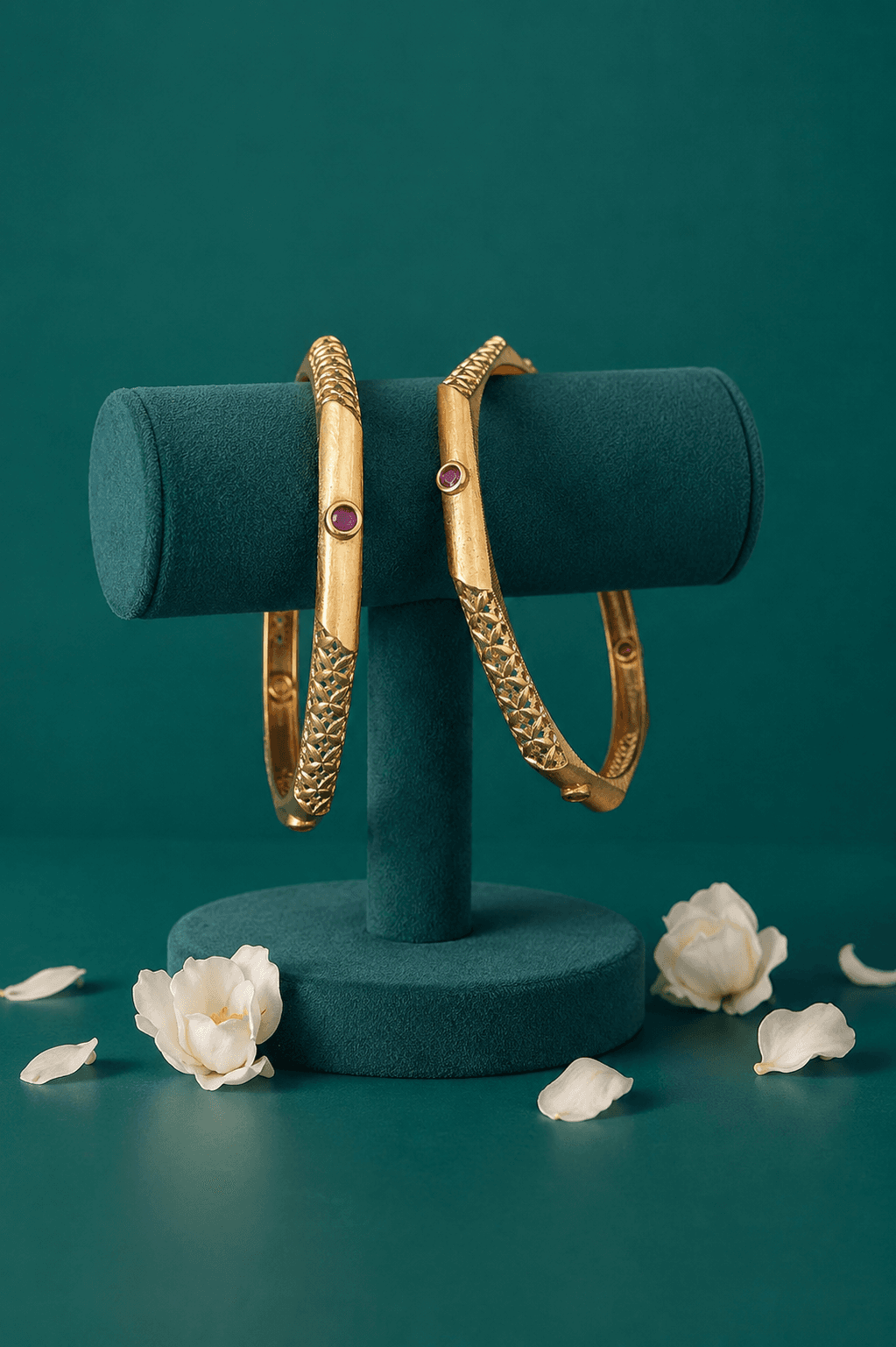 Designer Gold-Tone Openable  Bangles with Ruby Stone